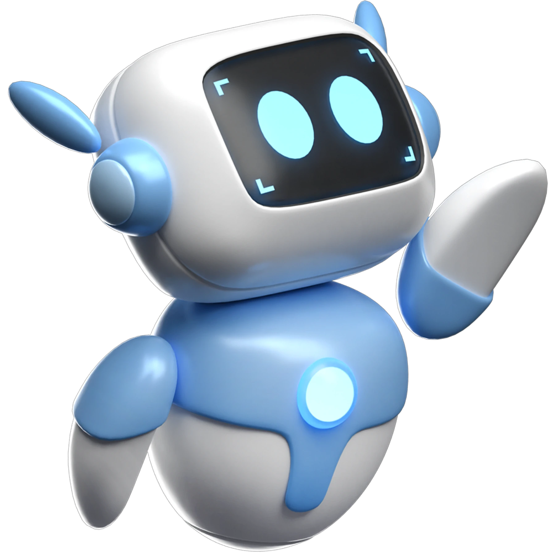 Friendly blue and white robot waving